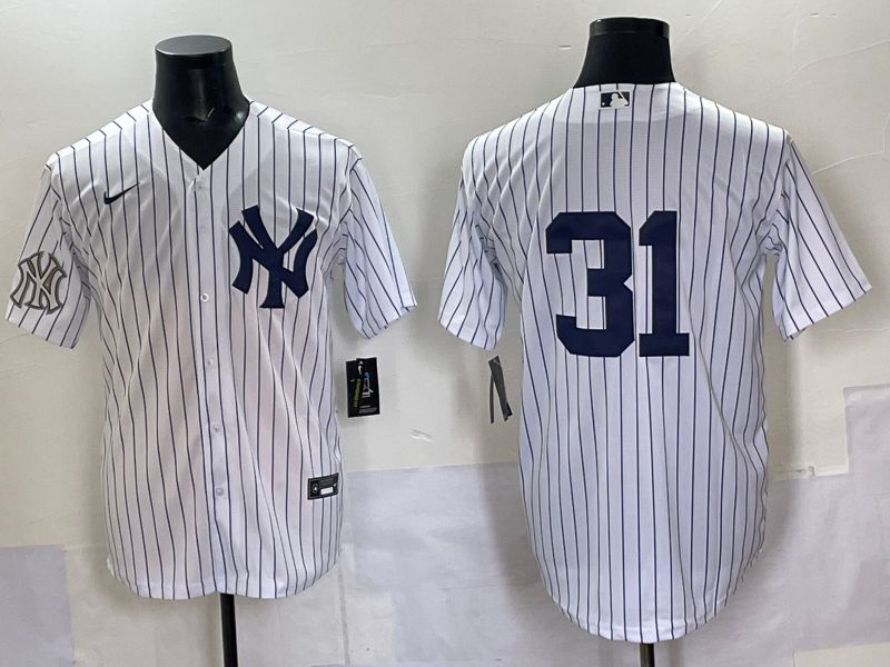 Men 2025 New York Yankees #31 No Name White Stripe Game Nike MLB Jersey style 06